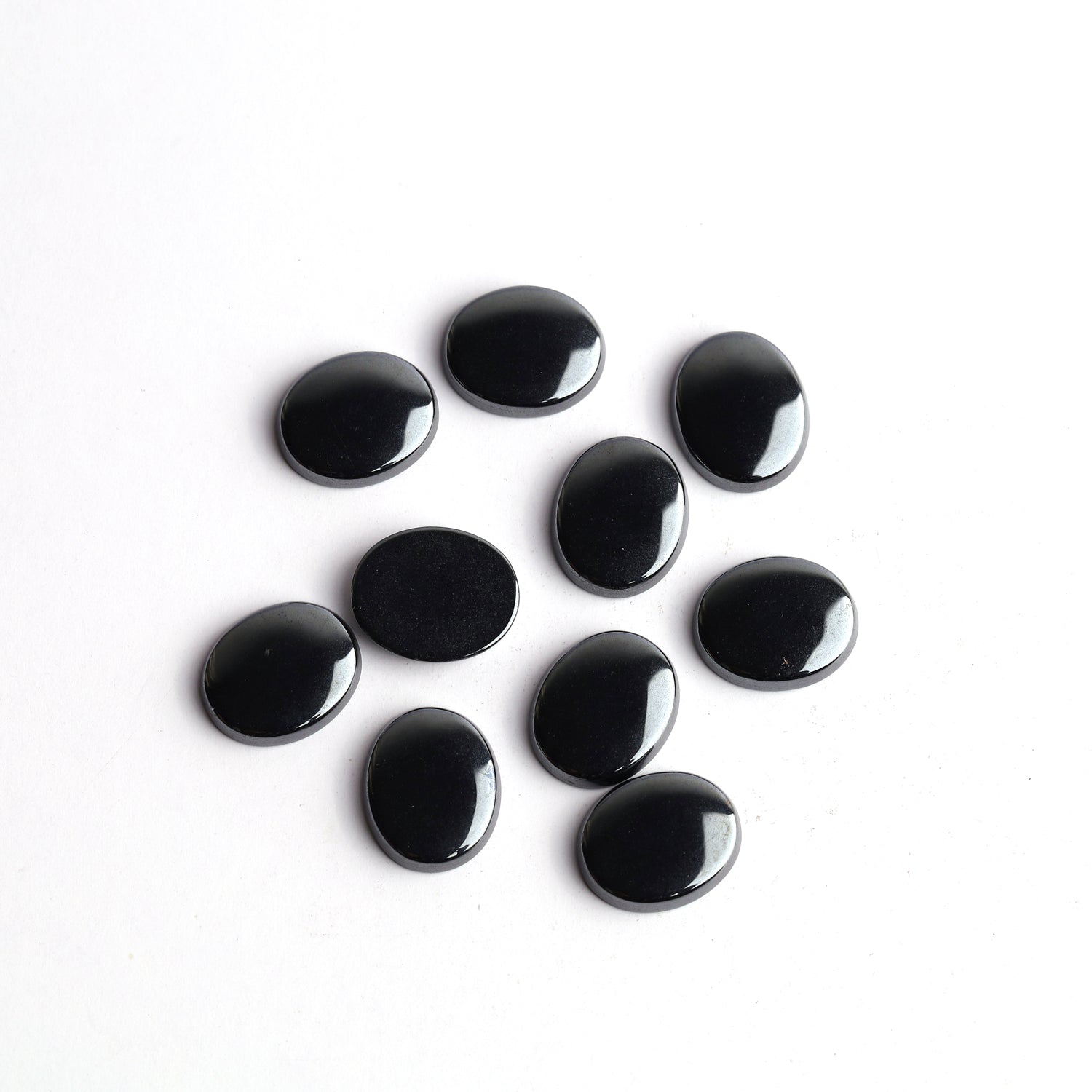 Hematite Oval Single Bevel Buff Top (SBBT) AAA Grade Both Side Polished Size 10x12 mm 50 Pcs Weight 265 Cts