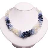 Blue Sapphire Shaded Faceted Badamcha Twisted 2 Line Necklace AA Grade Weight 630 Cts