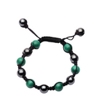 Malachite + Hematite 10 MM Round Beads 8 Inch Adjustable Bracelet AAA Grade