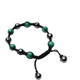 Malachite + Hematite 10 MM Round Beads 8 Inch Adjustable Bracelet AAA Grade