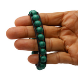 Malachite 10 MM Round Beads 8 Inch Leather Wrap Bracelet AAA Grade