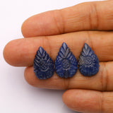 Natural Blue Sapphire Pear Carving AAA Grade 1 Set Of 3 Pcs Weight 42.80 Cts