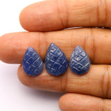 Natural Blue Sapphire Pear Carving AAA Grade 1 Set Of 3 Pcs Weight 21.60 Cts