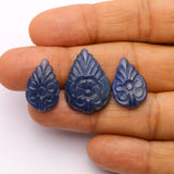 Natural Blue Sapphire Pear Carving AAA Grade 1 Set Of 3 Pcs Weight 48.90 Cts