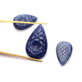 Natural Blue Sapphire Pear Carving AAA Grade 1 Set Of 3 Pcs Weight 87.10 Cts