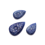 Natural Blue Sapphire Pear Carving AAA Grade 1 Set Of 3 Pcs Weight 87.10 Cts