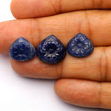 Natural Blue Sapphire Heart Carving AAA Grade 1 Set Of 3 Pcs Weight 29.90 Cts