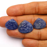 Natural Blue Sapphire Heart Carving AAA Grade 1 Set Of 3 Pcs Weight 33.80 Cts