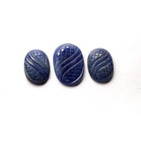 Natural Blue Sapphire Oval Carving AAA Grade 1 Set Of 3 Pcs Weight 30.80 Cts