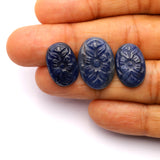 Natural Blue Sapphire Oval Carving AAA Grade 1 Set Of 3 Pcs Weight 41 Cts