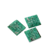 Emerald Carving Square AAA Grade Size 32x34 MM 1 Set Of 3 Pcs Weight 147.35 Cts