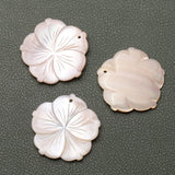 Pink MOP (Mother of Pearl) Fancy Flower Carving Front Drilled Both Side Polished AAA Grade Size 30 MM Lot Of 6 Pcs