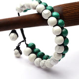 Malachite + White Howlite 10 MM Round Beads 8 Inch Adjustable Bracelet AAA Grade