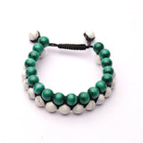 Malachite + White Howlite 10 MM Round Beads 8 Inch Adjustable Bracelet AAA Grade