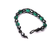 Malachite + Hematite 10 MM Round Beads 8 Inch Leather Wrap Bracelet AAA Grade