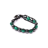 Malachite + Hematite 10 MM Round Beads 8 Inch Leather Wrap Bracelet AAA Grade