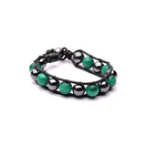 Malachite + Hematite 10 MM Round Beads 8 Inch Leather Wrap Bracelet AAA Grade